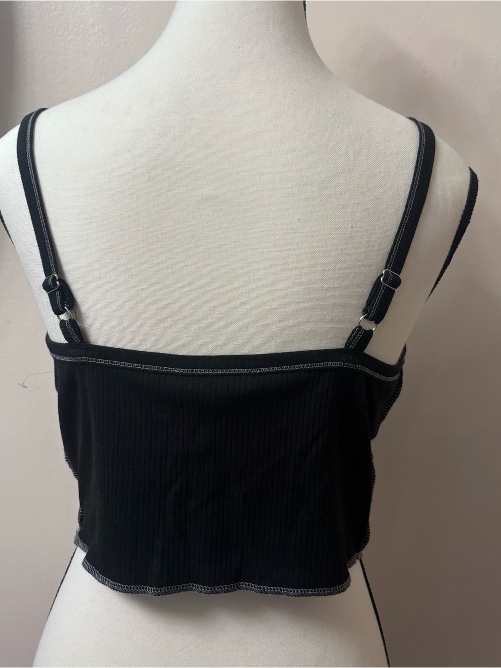 Black Ribbed Contrast-Stitched Cami Top - Picture 2 of 3